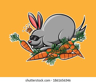 smiling rabbit happy with its carrot 