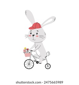 A smiling rabbit riding a bicycle