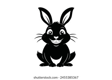 smiling rabbit silhouette black color vector art illustration