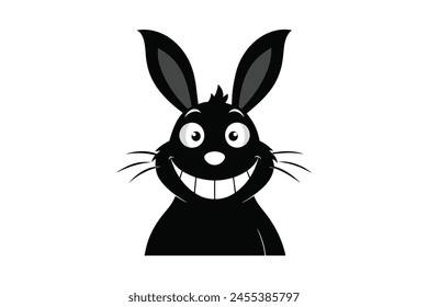 smiling rabbit silhouette black color vector art illustration 