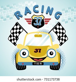 Smiling Race Car, Vector Cartoon Illustration