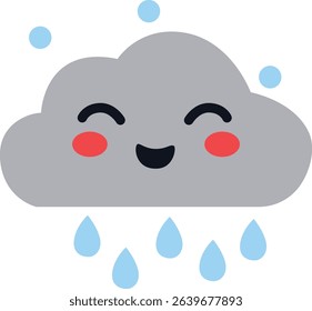 A smiling rain cloud illustration with playful raindrops, ideal for weather-themed content or cheerful designs, perfect for children's materials.

