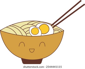 Smiling Ramen Bowl with Chopsticks Illustration