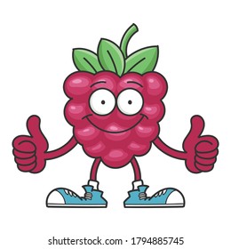 smiling raspberry fruit cartoon character isolated on white background