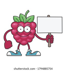 smiling raspberry fruit cartoon character isolated on white background
