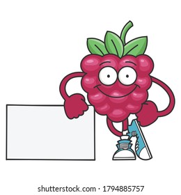 smiling raspberry fruit cartoon character isolated on white background