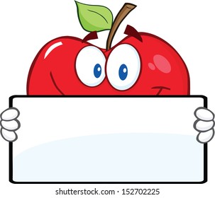 Smiling Red Apple Character Holding A Banner