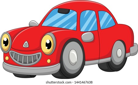 Smiling red car cartoon on white background
