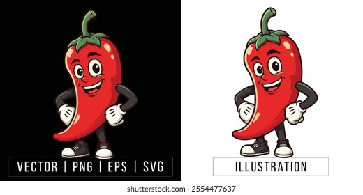 Smiling Red Chili Cartoon Character with Fun and Spicy Personality