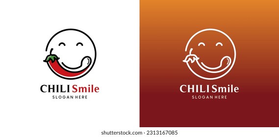 Smiling red chili icon logo design with creative spoon element