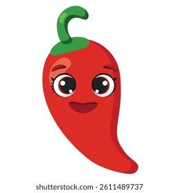 Smiling red chili pepper character with big cute eyes Perfect for healthy food designs, kids illustrations, nutrition themes and organic product packaging