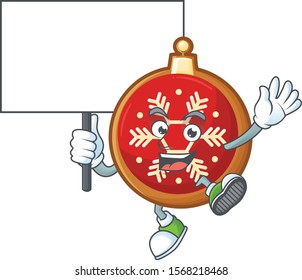 Smiling red christmas ball cute cartoon style bring board.