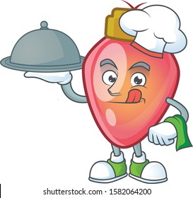 smiling red christmas bulb as a Chef with food cartoon style design