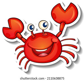 Smiling red crab cartoon sticker illustration