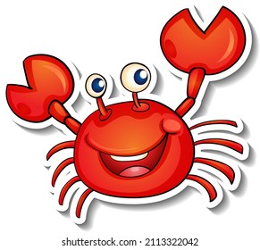 Smiling red crab cartoon sticker illustration