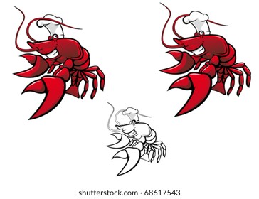 Smiling red crayfish chef isolated on white - also as emblem or logo template. Jpeg version also available in gallery