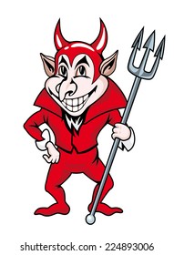 Smiling red devil in cartoon style. Vector illustration