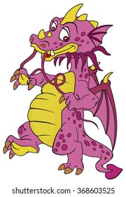 Smiling red dragon standing on the paw