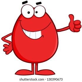 Smiling Red Easter Egg Cartoon Character Showing Thumbs Up