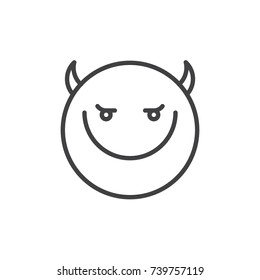 Smiling red face emoticon with horns line icon, outline vector sign, linear style pictogram isolated on white. Emoji smiley symbol, logo illustration. Editable stroke