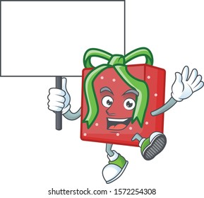 Smiling red gift box cute cartoon style bring board