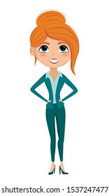 Smiling red hair woman full length standing. Business people characters, vector illustration, isolated on white background, colorful modern cartoon style, flat 