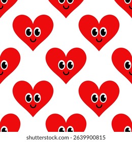 Smiling red heart cartoon pattern on white background. Vector illustration