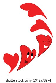 Sonrientes corazones rojos volando ilustración vectorial sobre fondo blanco 