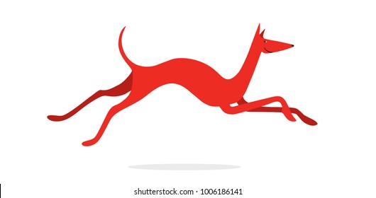 Smiling red hound dog in flight phase. Vector. Isolated on white background.