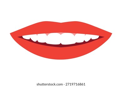 Labios rojos de mujer sonriente con la boca ligeramente abierta, femenina, sensual y expresiva- Ilustración vectorial
