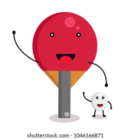 Smiling red racket and gray and white ball for ping-pong in flat design. Table tennis in
modern style vector illustration. Isolated on white background. Ping-pong and ball set in flat.