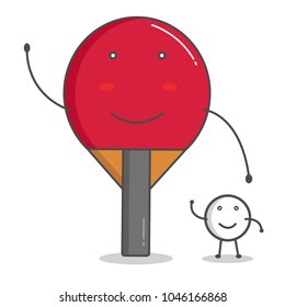 Smiling red racket and white ball for ping-pong in flat-line design. Table tennis in
modern style vector illustration. Isolated on white background. Ping-pong and ball set in flat-line.