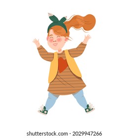 Smiling Redhead Freckled Girl Playing and Having Fun Vector Illustration