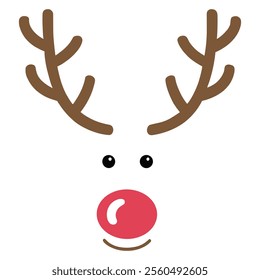 Smiling reindeer with red shiny nose.