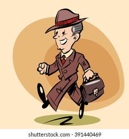 Smiling retro businessman goes to work