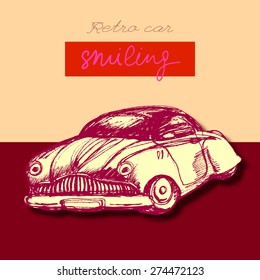 smiling retro car sketch.