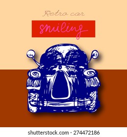 smiling retro car sketch.