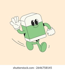 Smiling Retro Cartoon Eraser Waving. Retro Cartoon Style