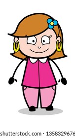 Smiling - Retro Cartoon Female Housewife Mom Vector Illustration