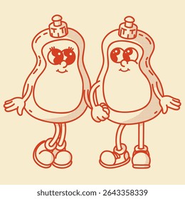 Smiling retro mascot bottle. Perfect for dish soap, shampoo or cleaner ads. Vintage character in love
