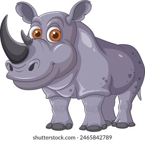 Smiling rhino with big eyes and horn