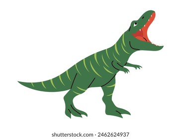 Smiling and roaring dinosaur Tyrannosaurus rex, hand drawn in childish style. Isolated vector illustration