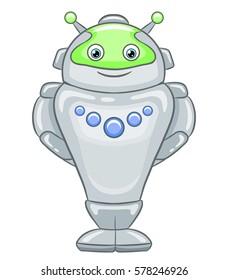Smiling robot character vector illustration.