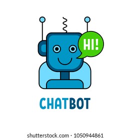 Smiling robot, chat bot say hi. Vector modern character illustration isolated on white background. Virtual online support