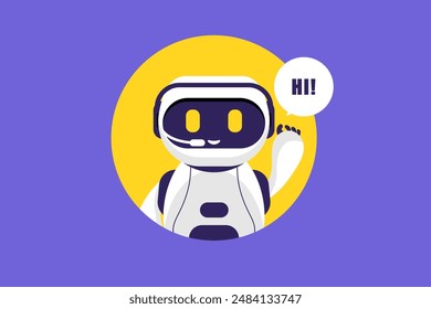 Smiling robot chat cartoon with tablet on isolated background, Vector illustration.
