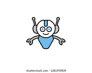 Smiling robot with hands down logo
