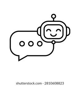 A smiling robot head with a speech bubble