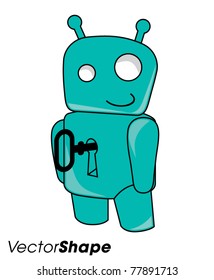 Smiling robot toy with key in the hole, vector illustration