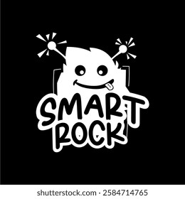 smiling rock character logo black and white game theme