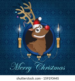 Smiling Rudolf - Merry Christmas Card - Vector Illustration, Graphic Design Editable For Your Design